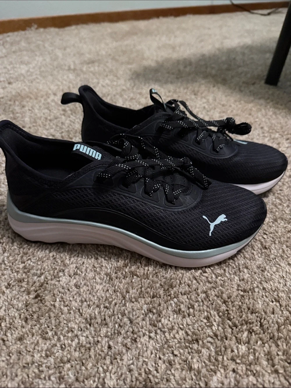 Puma Black Athletic Running Sneakers with Light Blue Accents Softfoam